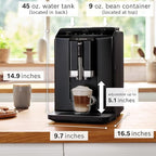 BOSCH 300 Series Fully Automatic Espresso and Coffee Machine – In-Cup Frother, OneTouch Milk Drinks, 5 Drink Options, Ceramic Grinder, Easy Clean & Descale, in Black TIU20109