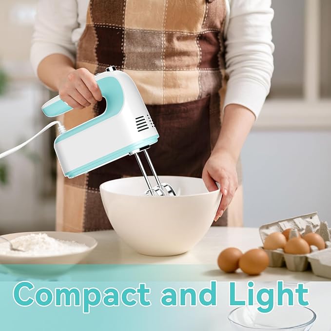 Hand Mixer Electric Handheld, 5-Speed Handheld Mixer, 380W Electric Mixer with Stainless Steel Whisk Beater Attachments, Snap-On Storage Case, Measuring Cups, Kitchen Cake Mixers for Baking Supplies