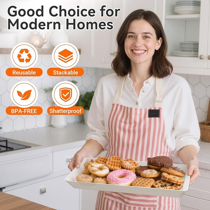 9-Pack Serving Tray for Parties, Serving Platter in 3 Sizes for Entertaining, Camping & Food Display, Plastic Trays for Cookies, Dessert, Stackable Rectangular Platters for Family(White)