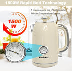 Electric Kettles1500W, 1.7L Stainless Steel Tea Kettle with Thermometer, Auto Shut-Off & Boil-Dry, Cool Touch Handle, BPA Free Kettle & Hot Water Kettle (Beige)