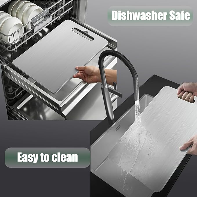 Titanium Cutting Board - Upgraded Thickened (0.08 in) Non-Deforming 100% Pure Titanium Cutting Boards with Non-Slip Pad, Food-Grade Double-Sided Chopping Board for Kitchen and Camping (Medium)