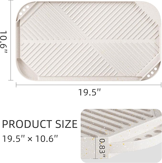 Nonstick Griddle Grill Pan - 19.5" x 11" Reversible Griddle Pan for Stove Top, Grill, or Campfire, Two Burner Cast Aluminum Grill, Rectangular Baking Flat and Ribbed Griddle Plate, Beige