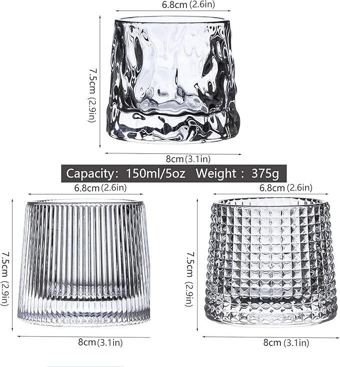 Flat bottom Crystal Whiskey Glasses, Small 5OZ Scotch Glasses Set of 3, Old Fashioned Glasses,Heavy Bottom Rocks Glasses for Drinking Bourbon, Rock,Cocktails（Small Size）