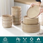 vancasso PLAYA Ceramic Plates and Bowls Sets, 24 Pieces Brown Dinnerware Sets for Kitchen, Reactive Glaze Dishes Set for 8, Dishwasher and Microwave Safe