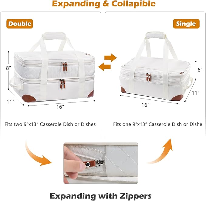 BAGSPRITE Insulated Casserole Carrier for Hot or Cold Food with Heat-resistant Mat, Casserole Dish Carrier Insulated Food Carrier, Hot Food Carrier, Foil Pan Carrier Fits 9" x 13" Baking Dish