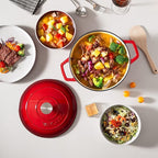 vancasso 6 QT Enameled Cast Iron Dutch Oven with Lid, Dual Handles for Bread Baking, Heavy-duty Round Dutch Oven, Non Stick Coating, All Heat Source, Red