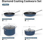 MAISON ARTS Plasma Titanium Coating Non stick Cookware Sets, 6 Piece Induction Pots and Pans Set, Non-Toxic Deep Frying Pan and Casserole with Silicone Glass Lid