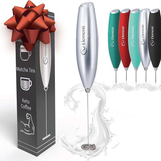 Elementi Frother Wand - Easy to Use Milk Frother Handheld Electric Stirrer for Powder Drinks, Durable & Powerful Protein Powder Mixer Wand, Coffee Stirrers Electric (Silver)