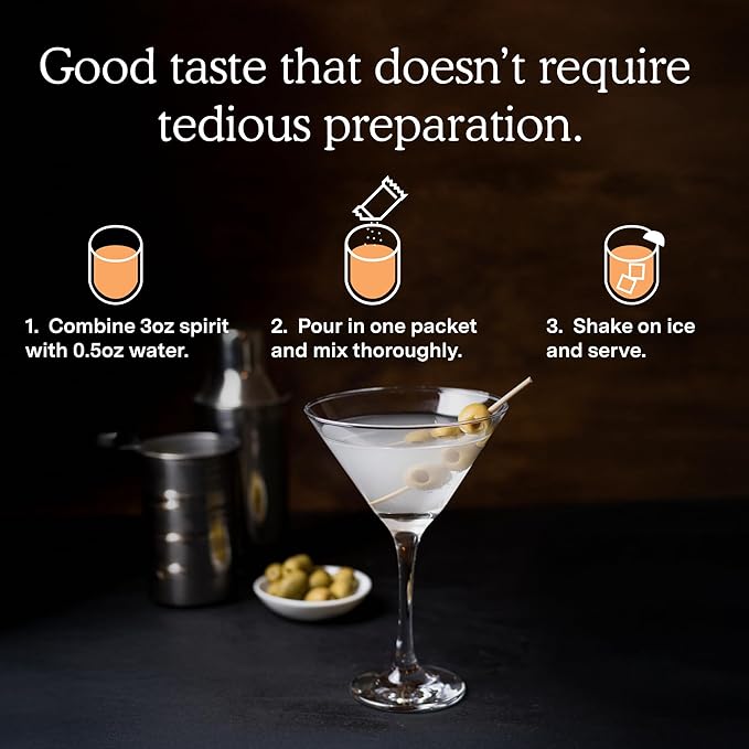 SAYSO Dirty Martini Cocktail Sticks | Craft Cocktail or Mocktail in 1 Min, Just Add Water + Spirits (0g Sugar, 0 Calories, Vegan, Gluten-Free, Kosher, Non-GMO), 8 Single-Serve Mixers