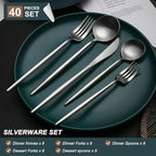 40 Pieces Silverware Set, Stainless Steel Flatware Set for 8, Satin Finish Spoons and Forks Silverware Set, Silver Cutlery Utensils Set, Dishwasher Safe