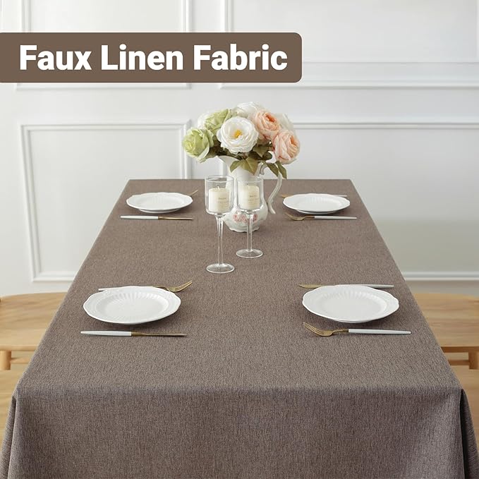 Laolitou Table Cloth Rectangle Linen Waterproof Textured Coffee Tablecloth, Washable Wrinkle Free Spill Proof Fabric Tablecloths for Dining Table Farmhouse Kitchen Holiday, 60x84 Inch