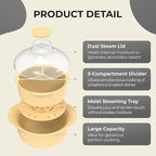 48oz Platinum Silicone 3 Compartmented Microwave Steamer Pot with Handle & Lid - Korean 100% Food-Grade Steamer Bowl, Heat-Resistant Cooker with Steam Holes, Easy Clean, Dishwasher Safe, Ivory