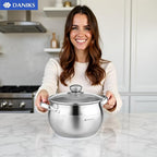 Daniks Classic 4 Quart Stainless Steel Stock Pot with Glass Lid, Tri-Ply Bottom for Even Heating, Induction Compatible, Dishwasher Safe
