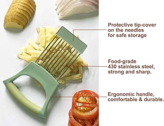 Onion Holder for Slicing Onion Slice Holder Kitchen Chopper Assistant Tool,Vegetable Cutter with Protective Cover for Tomato,Lemon,Potato,Egg,Food Slice Assistant,Home Kitchen Tool (Light Green)