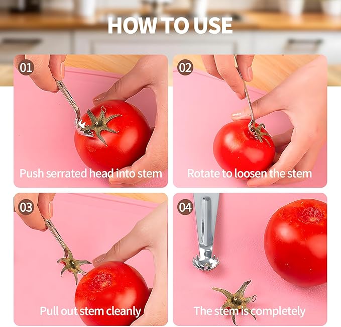 8 PCS Tomato Corer Strawberry Huller Tool,Strawberry Stem Remover,Stainless Steel Fruit Stem Remover for Tomato,Vegetable and Fruit Corers,Perfect for Kitchen