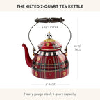 MACKENZIE-CHILDS Enamel Tea Kettle, Cute Tea Kettle for Stovetop, 2 Quarts, The Kilted