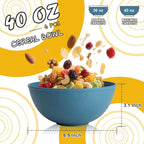 Cereal Bowls 40 OZ Set of 6, Unbreakable Lightweight Bowls Set, Microwave & Dishwasher Safe, Plastic Reusable Cereal Bowls for Soup, Salad, Noodle, Snack, Fruit, Blue