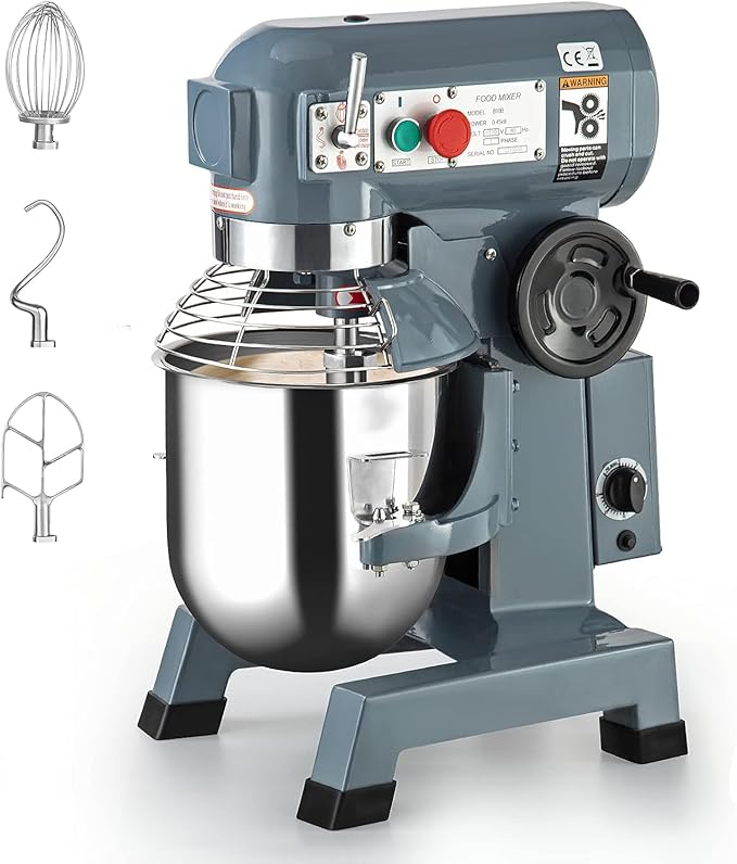Commercial Mixer 10Qt, 450W Electric Mixer 3 Speeds Adjustable, Stainless Steel Bowl Heavy Duty Mixer with Safety Guard, Dough Hook Whisk Beater Included, Perfect for Bakery Pizzeria