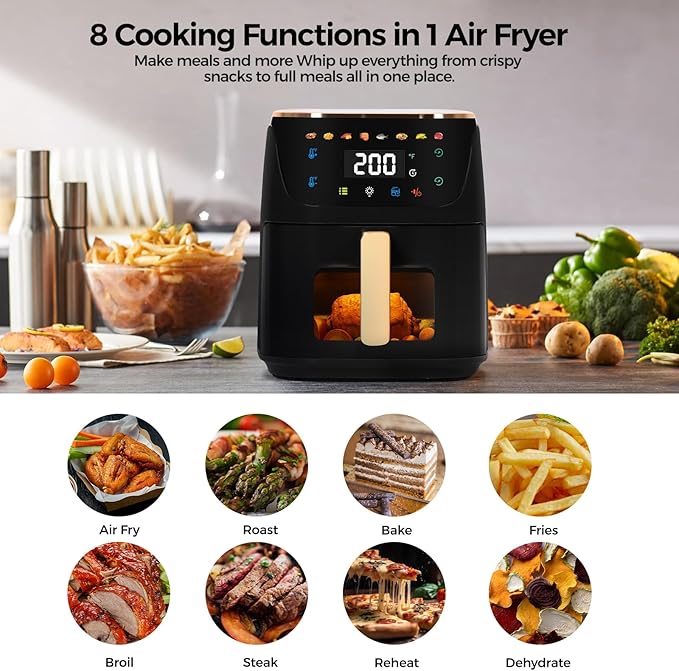 Panana Air Fryer, 8QT Large Capacity Air Fryer, Oilless Healty Cooker Airfryer Oven with 8 Presets, 1500W Air Fryers for Quick Meal, Home Use