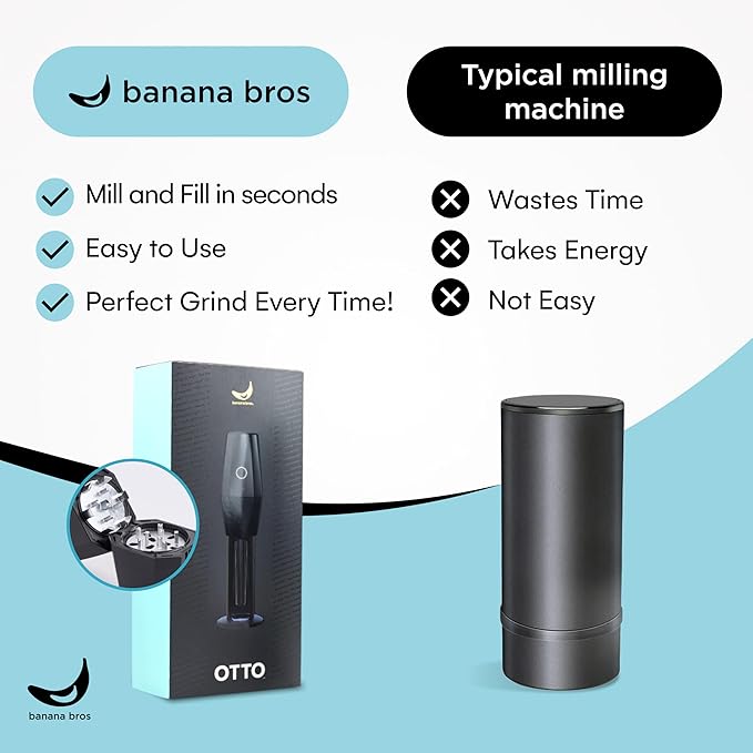 Banana Bros - OTTO Electric Smart Spice Grinder - Automatic Herb Grinder with Smart Technology - Rechargeable via USB - Portable Milling for Dry Herbs and Spices - Black - No Carrying Case