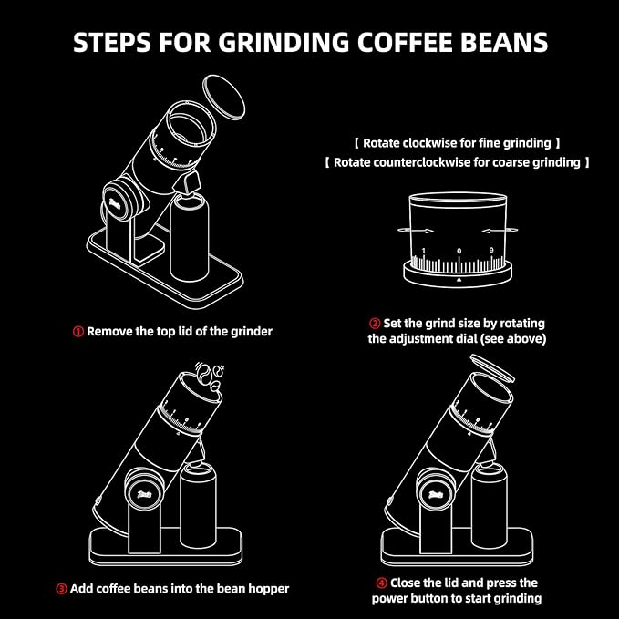 Electric Burr Coffee Grinder - Stepless Adjustment Electric Espresso Grinder with CNC Stainless Steel Conical Burr and Magnetic Lid & Dosing Cup (Black)