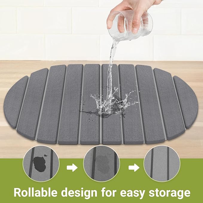 Quick Dry Stone Mat, Stone Drying Mat for Kitchen Counter, Large Dish Drying Mat - Diatomaceous Earth Dish Drying Mats, Modern Fast Dry Pad for Bathroom, 24"x16", DarkGray