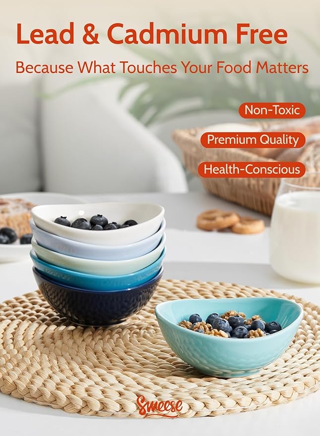 Sweese Porcelain Small Bowls 4 oz Set of 6 - Assorted Colors for Dipping, Snack, Sauce, Side Dishes - Microwave Dishwasher Safe