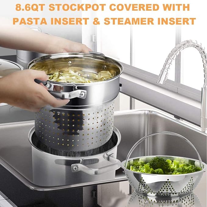 Duxtop Professional Stainless Steel Pots and Pans Set, 18-Piece Induction Cookware Set, Saucepan with Pour Spout and Strainer Lid, Impact-Bonded Technology