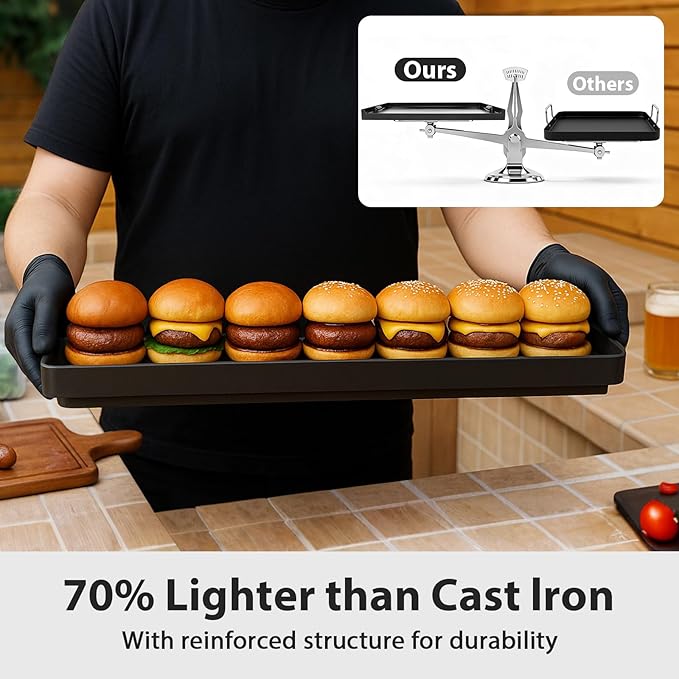 Utheer Nonstick Reversible Aluminum Ceramic Griddle 23" x 16", 70% Lighter 2-in-1 Flat & Ribbed Grill Griddle, Warp-Resistant, PFAS-Free, 100% Recyclable Stovetop Griddle for Gas, Charcoal,Outdoor BBQ