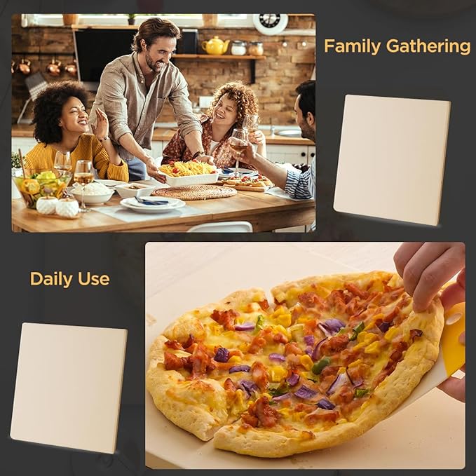 Pizza Stone for Oven and Grill, Heavy Duty Cordierite Baking Pan, Square Baking Stone for Bread, Cookie, 15x15 Inch
