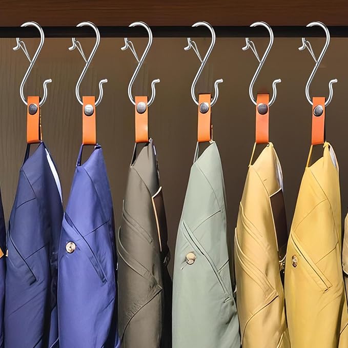 12 PCS S Hooks for Hanging with Safety Buckle, 3.5 inch Heavy Duty Metal S Shaped Hooks for Kitchen Utensil, Cups, Pots, Plants, Bags, Hats (Silver)