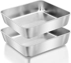 Herogo 9 x 9 x 2 Inch Baking Pan Set of 2 for Oven, Stainless Steel Square Cake Pan for Lasagna Brownies Casseroles Cakes, Dishwasher Safe & Durable
