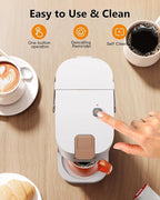 Single Serve One Cup Coffee Maker, for K Cups and Grounds, Mini Coffee Maker with Portable Handle, 6 to 12 Oz Brew Size, for Travel, Camping, Office, RV and Dorm, 120V, White and Brown