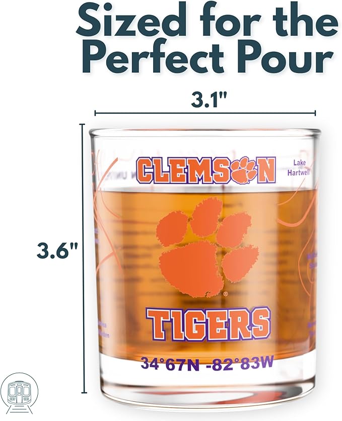 Greenline Goods – University of Clemson Tigers College Whiskey Glasses (Set of 2), 10 oz – Full-Color Logo + Campus Map