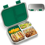 Stainless Steel Kids Leak-Resistant Bento Lunch Box, 3-Compartments with Silicone Container, Dishwasher-Safe, Child-Friendly Design for School, Picnics & Travel,BPA-Free (Green)