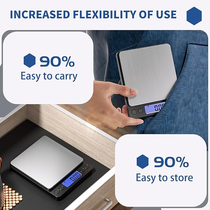 Small Gram Scale, Digital Kitchen Food Scale for Food Ounces and Grams, 500g by 0.01g Accurate, MEIYA Multifunction Digital Scale for Jewelry/Baking etc. 9 Units, Tare Function, 2 Trays, with Battery