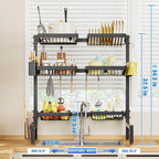 SNSLXH 3 Tiers 6 Baskets Dish Drying Rack, 24.8"-35.4",Over Sink Dish Drying Rack, 3-Tier Large Sink Rack for Kitchen, Extensible and Adjustable, Saving Kitchen Space
