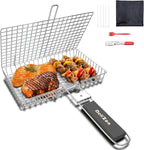 Grill Baskets Fish Grilling Rack for Outdoor Grill with Removable Handle, Come with Basting Brush Food Tongs & 5x BBQ Skewers