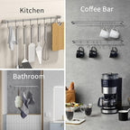 Kitchen Utensil Rack 2 Pack, 15.6 Inch Pots and Pans Hanging Rack Wall Mounted, 304 Stainless Steel Lid Cooking Utensil Hanger, 7 Sliding Hooks for Spatula Spoon, Measuring Cups, Coffee Mug