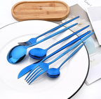 24Pcs Blue Mirror Silverware Flatware Set, 18/0 Stainless Steel Cutlery Set Utensils Kitchen Dinnerware Include Knife Fork Spoon and Teaspoon, Service for 4