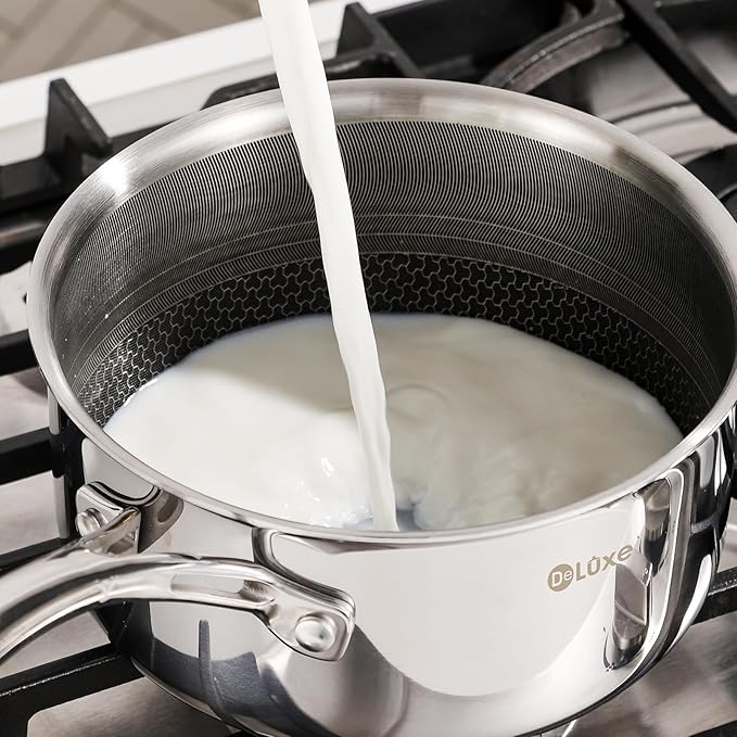 DELUXE Hybrid Ceramic Nonstick 1.3-Quart Saucepan with Tempered Glass Lid, Stainless Steel Pot with Stay-Cool Handle, Dishwasher Oven Safe, Induction Ready, Compatible with All Cooktops