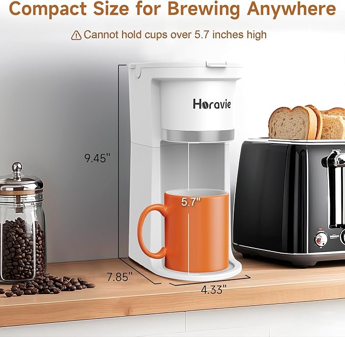 Small Single Serve Coffee Maker, Fast Brew One Cup Coffee Machine for K Cup and Grounds, 6 to 12 oz. Brew Sizes, Capsule Coffee Machine with Descaling Reminder and Viewing Tank, White