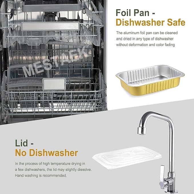 11"x 8" Sturdy Aluminum Foil Pans + Lids (50 Packs), 2X Thicker Heavy Duty for Oven, Grill, Microwavable Cooking Baking, Reusable Freezable Dishwasherable Disposable Foil Pan 74oz