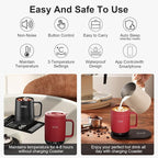 16Oz Temperature Control Smart Mug, Self Heating Coffee Mug LED Display, 180 Min Battery Life - Hot up to 149℉ Fast Wireless Charger Base Improved Design (16oz, Burgundy)