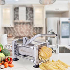 Rismonar French Fry Cutter Stainless Steel Potato Slicer With 1/2in 1/4in 3/8in Blade for Carrots Cucumbers Vegetables (Silver, Machine + 1/2 & 3/8)