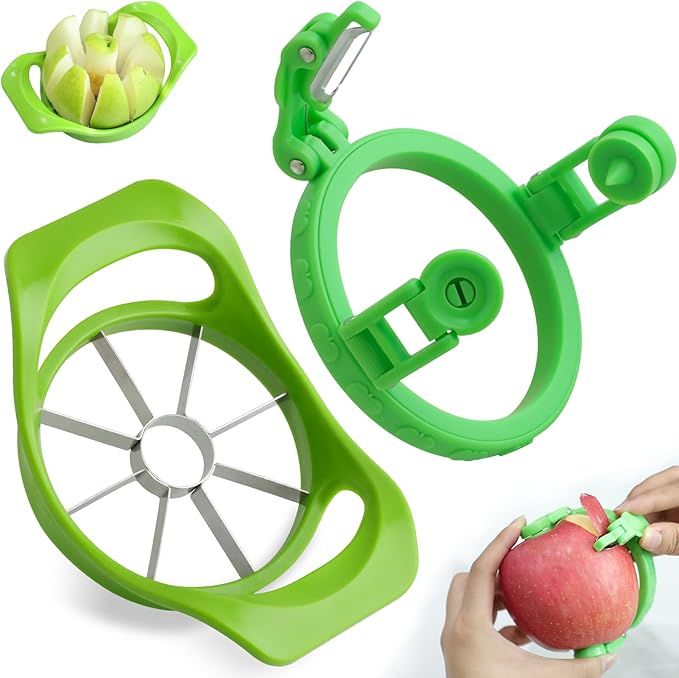 3.86 Inch Apple Slicer & Handheld Apple Peeler,Super Sharp Apple Cutter and Corer 8 Slices, Foldable Manual Rotating Apples Pear Peeler for Round Vegetables and Fruits