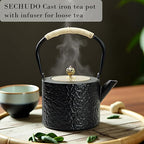 40.6oz Cast Iron Teapot for Stovetop, Japanese Black Tetsubin with Enamel, Tea Pot with Stainless Steel Infuser for Loose Tea, 1200ml Small Tea Kettle(Cylindrical Shape)