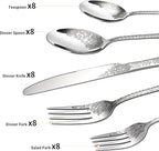 Floral 40 Pcs Silverware Set for 8, Food Grade Stainless Steel Flatware Set with Rose Flower Embossed Design, Eating Utensils Sets Include Fork/Knife/Spoon, Reusable Cutlery Set, Dishwasher Safe
