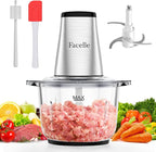 Food Processor, Facelle Meat Grinder 8-Cup Food Chopper Electric Vegetable Chopper 500W With 2L Glass Bowl & 4 Sharp Blades for Meat/Vegetable/Fruit/Nut/Baby Food
