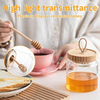 No Drip 18oz Glass Honey Jars with Wooden Dipper & Airtight Lid, Leakproof Kitchen Storage for Raw Honey Pot with Stick